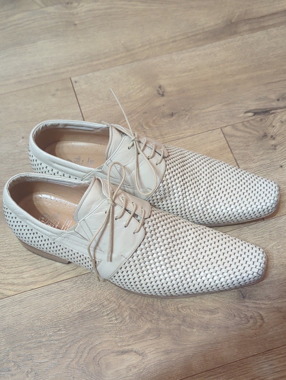 Armos Handcrafted Armenia Men's Woven Lace-Up Dress All Leather Shoes  Cream 43